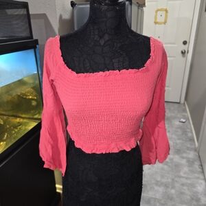 Vibrant Pink Smocked Crop Top